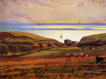  sun Oil Painting - Fairlight Downs Sunlight on the Sea British William Holman Hunt
